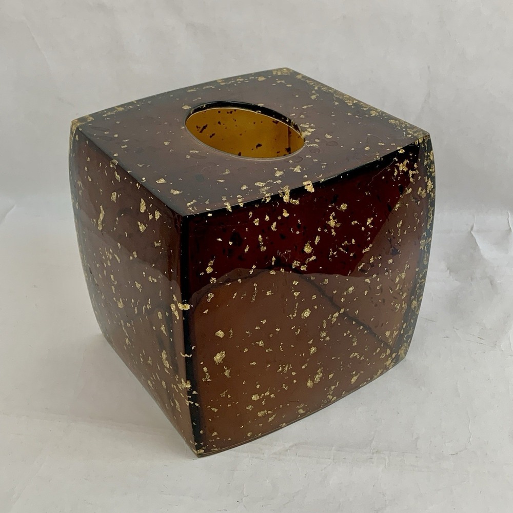 Nicole Miller Amber Gold Flake Lucite Tissue Box Covers Modern Glam Vanity MCM